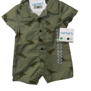 Carter's Olive Dinosaur Print Baby Romper